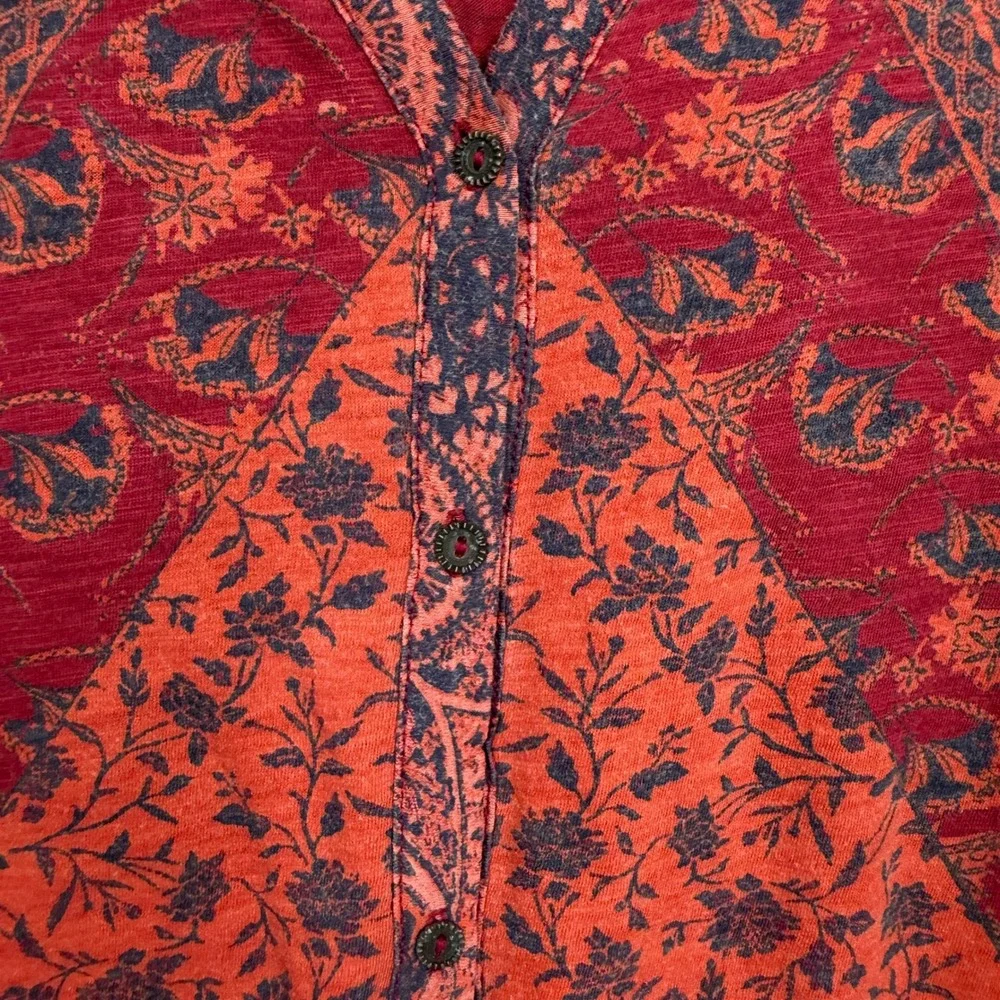 Lucky Brand Plus 1X Boho Top Button Front Cap Sleeve Paisley Medallion Peasant - Picture 3 of 12